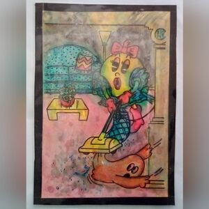🎨Abstract Mrs. Pacman Watercolor Painting Art🖼
